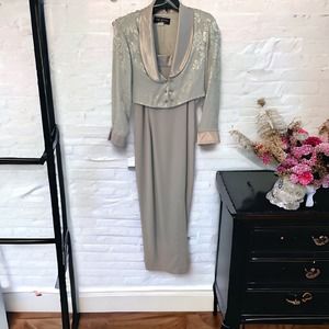 J R Nites VTG Silver Formal Skirt & Jacket w/ Rhinestone Embellishments SZ 6